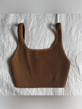 Babaton Sculpt Knit Squareneck Cropped Tank - Brown "Saville" - Medium